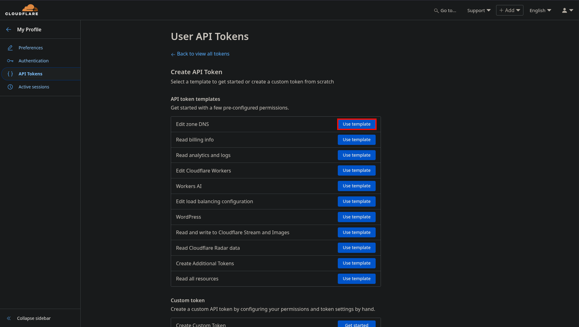 Cloudflare Create API Token